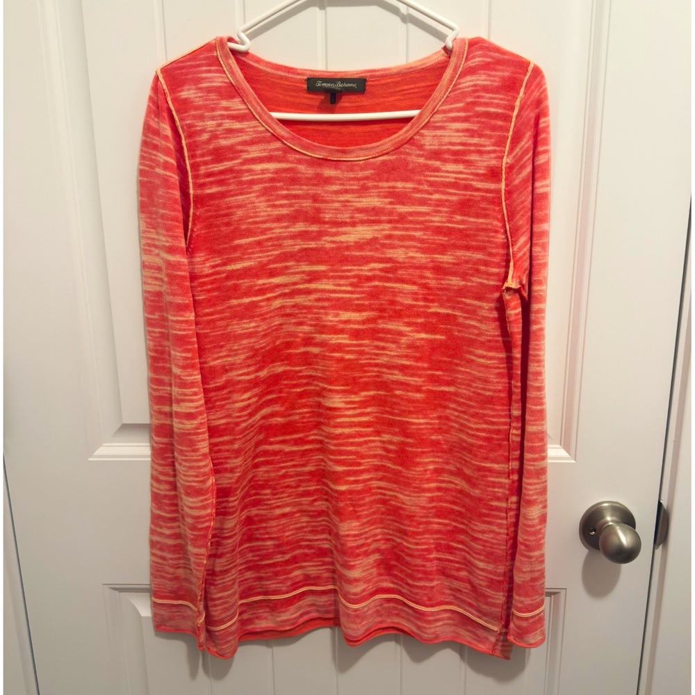 Tommy Bahama Women's Pink Heathered Knit Scoop Neck Long Sleeve Top Size M